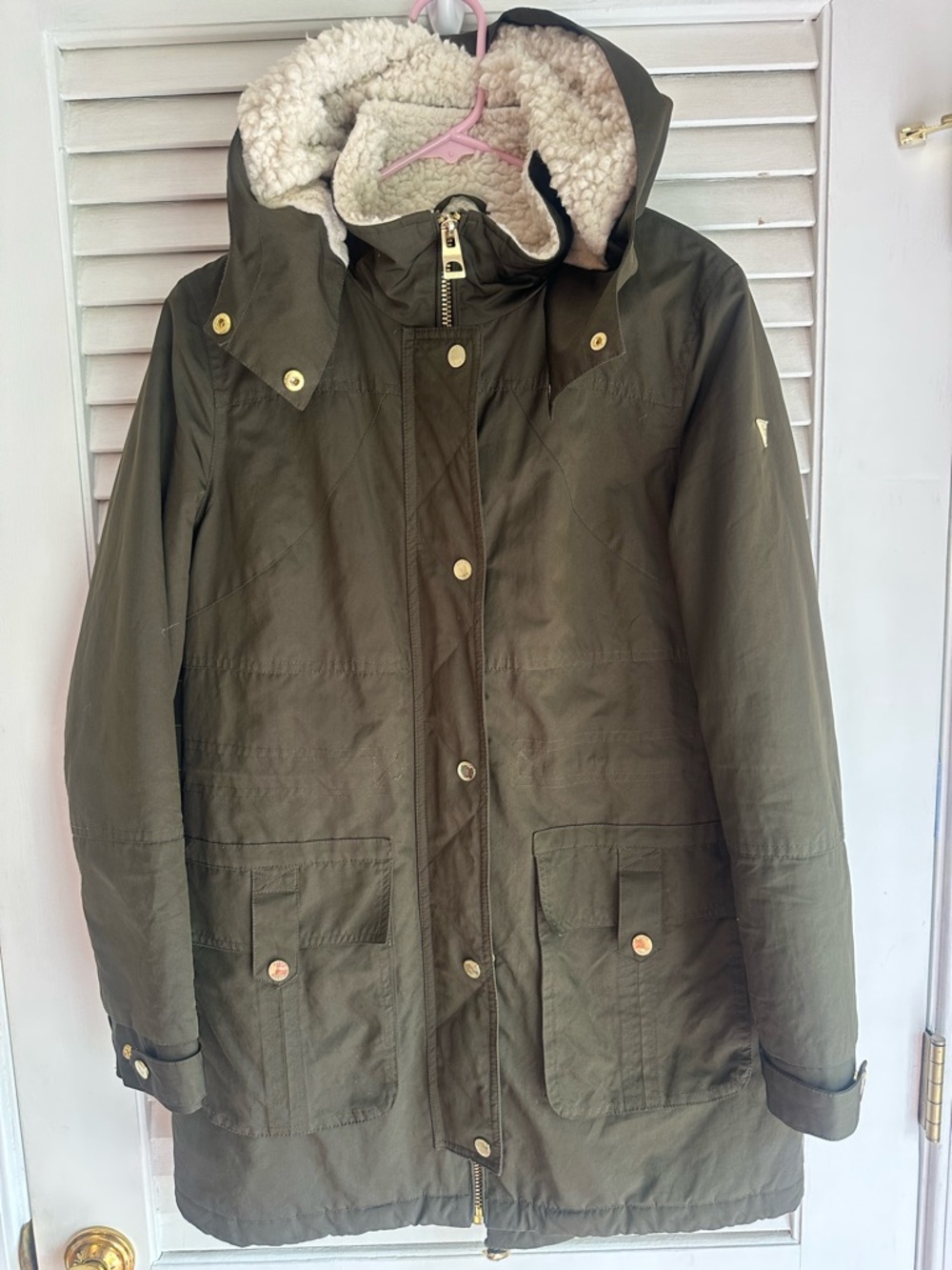 Guess Olive Green Jacket with Cream Sherpa Lining